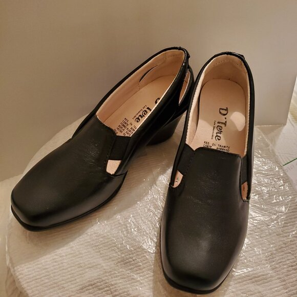 Women Black shoe square toe 100% Leather Cushioned Insole Size US 7.5/ Stretch. - Picture 2 of 10